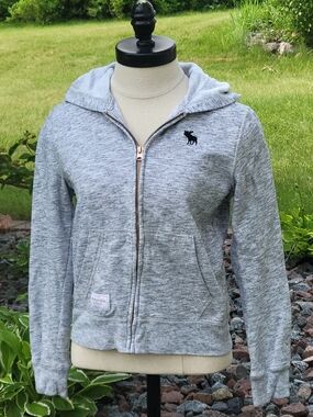abercrombie kids Light Gray Heather Zip Hoodie with Navy Moose
